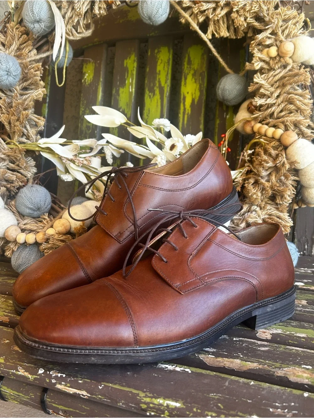 Dockers Men's Tan/Brown Leather Cap-Toe Derby dress shoes sz 13